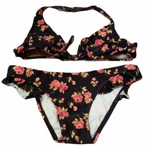 Quiksilver women’s charcoal gray & rose bikini